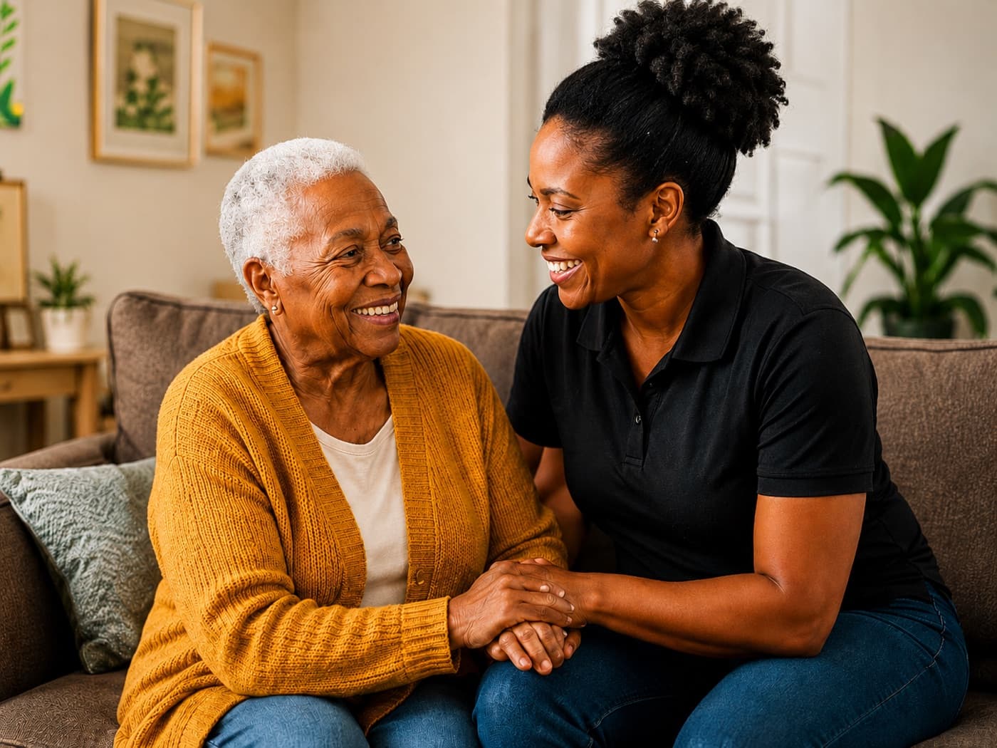 Compassionate Crested Compassion caregiver providing non-medical home care to a senior client in Los Angeles