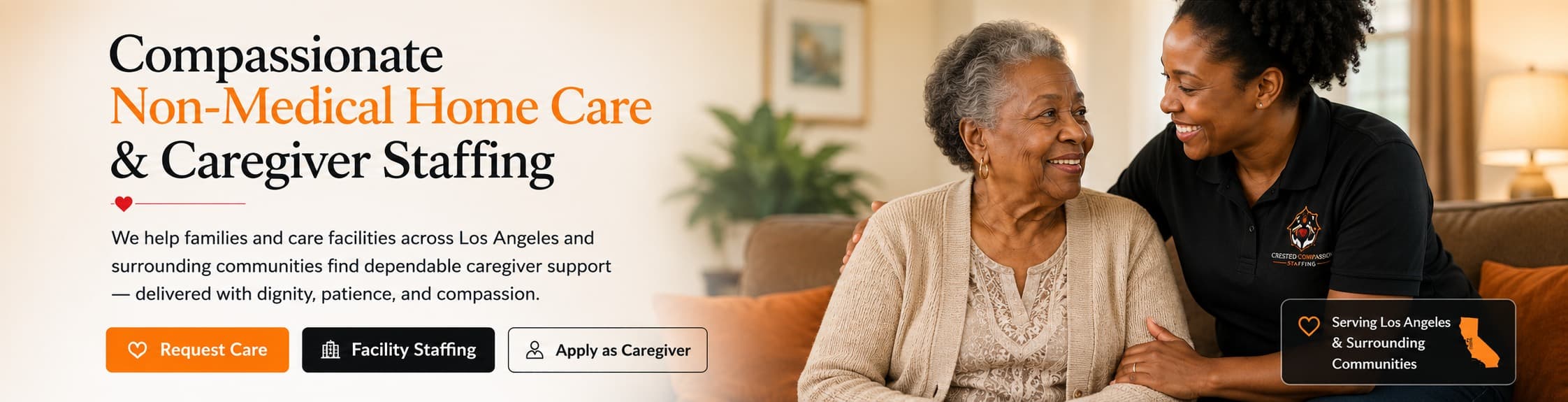 Crested Compassion caregiver offering warm support to an older adult